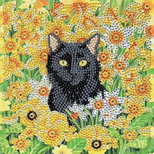 Craft Buddy CCK-A103 - Crystal Art Card Kit, Cat Among The Flowers, Katze, 18x18cm, Kristall-Kunstkarte, Diamond Painting von CRYSTAL ART