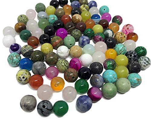 Set 100 Stück Mix Halbedelsteine Perlen Schmucksteine Edelsteine Steinperlen Halbedelsteinperlen Bastelperlen Obsidian Aventurin Jade Tiger Auge Rosenquarz Schmuck selber machen von CRYSTAL KING