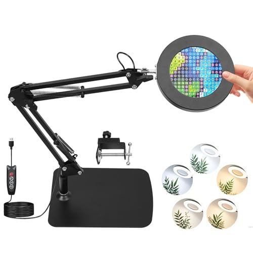 Lupe mit Licht und Ständer, CS COSDDI 10X LED Lupenleuchte mit Klemme, 5 Einstellbare Farben und 7 Helligkeitsstufen, als Diamond Painting Zubehör, Lupenlampe für Lesen Basteln Juweliere Modellbau Lupe mit Licht und Ständer, CS COSDDI 10X LED Lupenleuchte mit Klemme, 5 Einstellbare Farben und 7 Helligkeitsstufen, als Diamond Painting Zubehör, Lupenlampe für Lesen Basteln Juweliere Modellbau von CS COSDDI