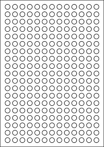 1.235 Etiketten selbstklebend rund 10 mm weiß permanent klebend auf Bogen A4 (5 Bögen x 247 Etik.) von CS Webkontor