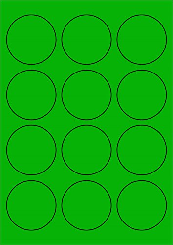 60 Etiketten Farbetiketten selbstklebend rund 60 mm GRÜN permanent klebend auf Bogen A4 (5 Bögen x 12 Etik.) von CS Webkontor
