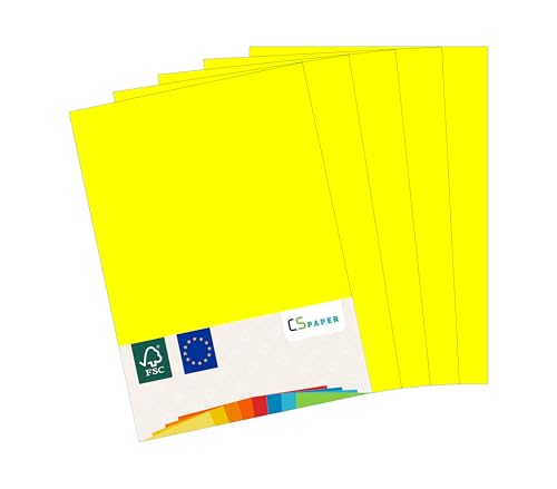 MADE IN EU 20 Blatt farbiges Papier NEONGELB A4 80 g/m² CS Paper - Druckerpapier, Kopierpapier, Universalpapier zum Drucken, Basteln & Falten im Format DIN A4. Papier für den Heim- & Bürobedarf von CS Webkontor