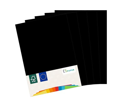 MADE IN EU 5 Blatt Bastelkarton SCHWARZ A4 210 g/m² CS Paper - Bastelpapier, Fotokarton, Tonpapier zum Basteln, Falten und Zeichnen im Format DIN A4. Farbkarton für den Heim- & Bürobedarf von CS Webkontor