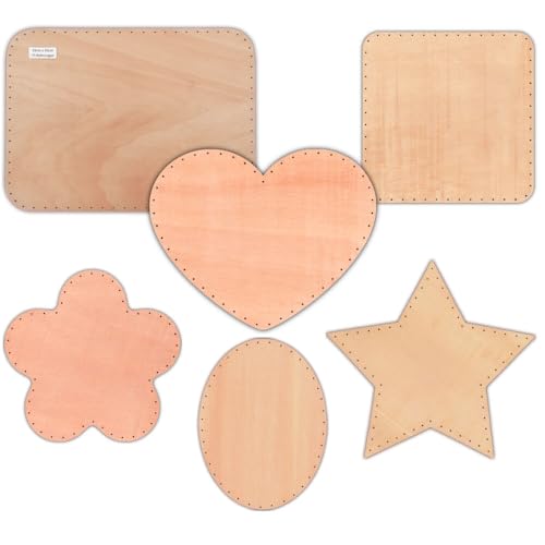 Korbflechtböden 6er Set [2] aus Sperrholz – Verschiedene Formen – 3,2 mm Bohrungen – Für Peddigrohr Ø 3 mm – Flechtböden Set zum Korbflechten – Bastelbedarf DIY von CSB-Center