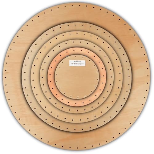Korbflechtböden rund 6er Set [5] | Ø 12–40 cm | Flechtböden aus Sperrholz mit Bohrungen (3,2 mm) für Peddigrohr | Bastelset Korbflechten, DIY Stakenboden von CSB-Center