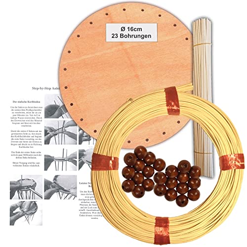 Korbflechtset [21] - Hängekorb Peddigrohr natur mit Holzperlen Braun von CSB-Center