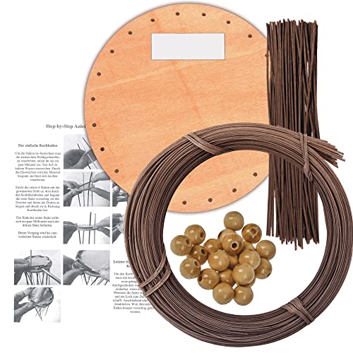 Korbflechtset [22] - Hängekorb Peddigrohr braun mit Holzperlen natur von CSB-Center