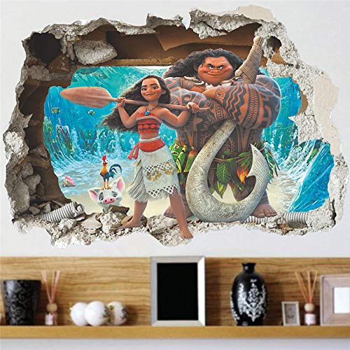 CSCH Wandtattoo Kinderzimmer 3D-Effekt Moana Wandaufkleber Cartoon Film Vaiana Wandtattoo PVC Moana Maui Poster DIY Wallpaper Poster von CSCH