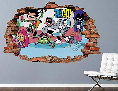 Wandtattoo Teen Titans Go Fighting Wall Decal Kids Decoration Smashed 3d Sticker Art Vinyl von CSCH