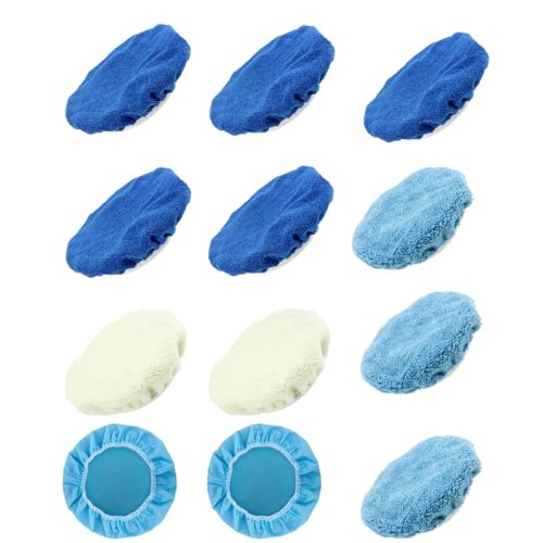 12-teiliges Polierhauben Set Ø230–250 mm – 5× Mikrofaser, 3× Korallenvlies, 2× Wolle, 2× Vliesstoff – Waschbar & Wiederverwendbar – Für Auto, Möbel & MetallBullet-Points von CSCbaba