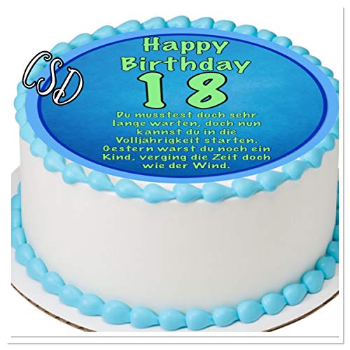 Tortenaufleger 18. Geburtstag M3,personalisiert, Essbares Tortenbild, Zuckerpapier, Fototorte, Geburtstag von CSD