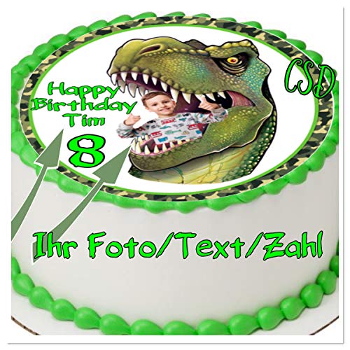 Tortenaufleger Dinosaurier M3,personalisiert,Zuckerpapier Tortenbild, Geburtstag,Fototorte von CSD