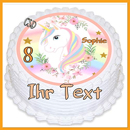 Tortenaufleger Einhorn mit Wunschtext, Essbares Tortenbild, Zuckerpapier, Fototorte, Geburtstag Tortenaufleger Einhorn mit Wunschtext, Essbares Tortenbild, Zuckerpapier, Fototorte, Geburtstag von CSD