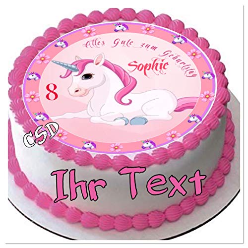 Tortenaufleger Einhorn mit Wunschtext, Essbares Tortenbild, Zuckerpapier, Fototorte, Geburtstag von CSD