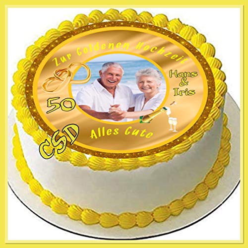 Tortenaufleger Goldene Hochzeit, personalisiert, Zuckerpapier Tortenbild,Fototorte von CSD