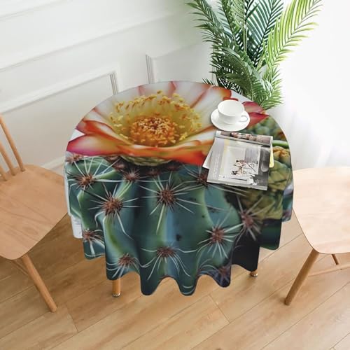 CSGJMYGS Fresh Blooming Tischdecke mit Kaktusdruck, auslaufsicher, wasserfest, dekorative Stoff-Tischdecke für Zuhause, Küche, Innen- und Außenbereich, Esstisch, 152,4 cm von CSGJMYGS