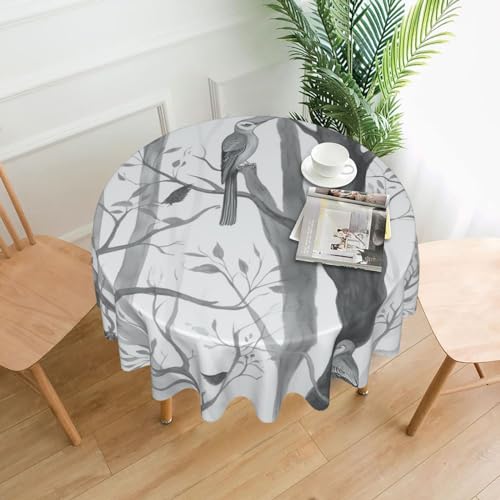 CSGJMYGS Graue Tischdecke mit Holz- und Vogel-Druck, auslaufsicher, wasserfest, dekorative Stoff-Tischdecke für Zuhause, Küche, Innen- und Außenbereich, Esstisch, 152,4 cm CSGJMYGS Graue Tischdecke mit Holz- und Vogel-Druck, auslaufsicher, wasserfest, dekorative Stoff-Tischdecke für Zuhause, Küche, Innen- und Außenbereich, Esstisch, 152,4 cm von CSGJMYGS