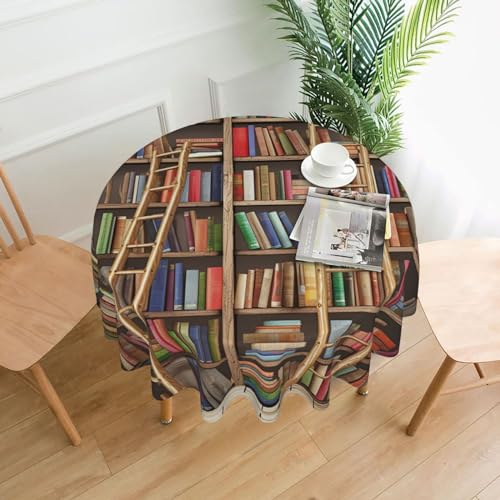 CSGJMYGS Lustige Bücherregal-Kollektion und Leiterdruck-Tischdecke, auslaufsicher, Wasser-Tischdecke, dekorativer Stoff, Tischdecke für Zuhause, Küche, Innen- und Außenbereich, Esstisch, 152,4 cm CSGJMYGS Lustige Bücherregal-Kollektion und Leiterdruck-Tischdecke, auslaufsicher, Wasser-Tischdecke, dekorativer Stoff, Tischdecke für Zuhause, Küche, Innen- und Außenbereich, Esstisch, 152,4 cm von CSGJMYGS