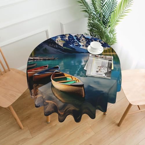 CSGJMYGS Moraine Tischdecke mit Kanu-Druck, auslaufsicher, wasserfest, dekorative Stoff-Tischdecke für Zuhause, Küche, Innen- und Außenbereich, Esstisch, 152,4 cm von CSGJMYGS