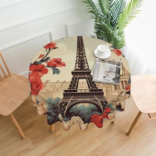 CSGJMYGS Paris Tischdecke mit Vintage-Blumendruck, auslaufsicher, wasserfest, dekorative Stoff-Tischdecke für Zuhause, Küche, Innen- und Außenbereich, Esstisch, 152,4 cm CSGJMYGS Paris Tischdecke mit Vintage-Blumendruck, auslaufsicher, wasserfest, dekorative Stoff-Tischdecke für Zuhause, Küche, Innen- und Außenbereich, Esstisch, 152,4 cm von CSGJMYGS
