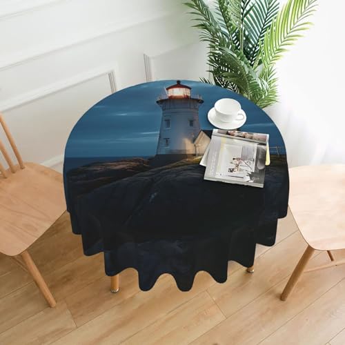 CSGJMYGS Tischdecke mit Leuchtturm bei Nacht, auslaufsicher, wasserfest, dekorative Stoff-Tischdecke für Zuhause, Küche, Innen- und Außenbereich, Esstisch, 152,4 cm CSGJMYGS Tischdecke mit Leuchtturm bei Nacht, auslaufsicher, wasserfest, dekorative Stoff-Tischdecke für Zuhause, Küche, Innen- und Außenbereich, Esstisch, 152,4 cm von CSGJMYGS