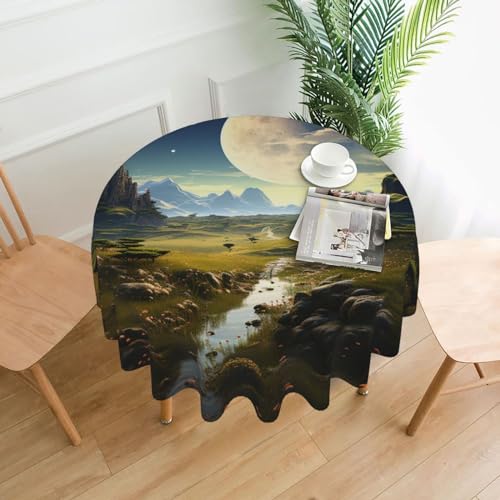 CSGJMYGS Tischdecke mit Planetenwiesen-Druck, auslaufsicher, wasserfest, dekorative Stoff-Tischdecke für Zuhause, Küche, Innen- und Außenbereich, Esstisch, 152,4 cm CSGJMYGS Tischdecke mit Planetenwiesen-Druck, auslaufsicher, wasserfest, dekorative Stoff-Tischdecke für Zuhause, Küche, Innen- und Außenbereich, Esstisch, 152,4 cm von CSGJMYGS