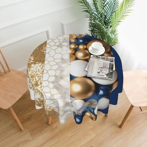 CSGJMYGS Tischdecke mit goldfarbenem, blau-weißem Druck, auslaufsicher, Wassertischdecke, dekorativer Stoff, Tischdecke für Zuhause, Küche, Innen- und Außenbereich, Esstisch, 152,4 cm CSGJMYGS Tischdecke mit goldfarbenem, blau-weißem Druck, auslaufsicher, Wassertischdecke, dekorativer Stoff, Tischdecke für Zuhause, Küche, Innen- und Außenbereich, Esstisch, 152,4 cm von CSGJMYGS