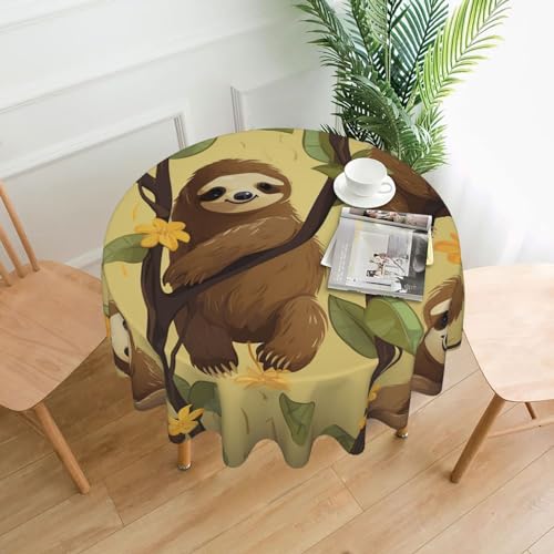 CSGJMYGS Tischdecke mit niedlichem Cartoon-Faultier-Druck, auslaufsicher, wasserfest, dekorative Stoff-Tischdecke für Zuhause, Küche, Innen- und Außenbereich, Esstisch, 152,4 cm von CSGJMYGS