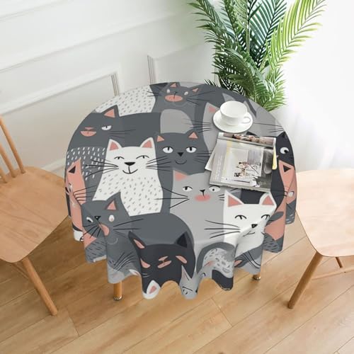 CSGJMYGS Tischdecke mit niedlichem Katzenmuster, auslaufsicher, dekorative Stoff-Tischdecke für Zuhause, Küche, Innen- und Außenbereich, Esstisch, 152,4 cm CSGJMYGS Tischdecke mit niedlichem Katzenmuster, auslaufsicher, dekorative Stoff-Tischdecke für Zuhause, Küche, Innen- und Außenbereich, Esstisch, 152,4 cm von CSGJMYGS
