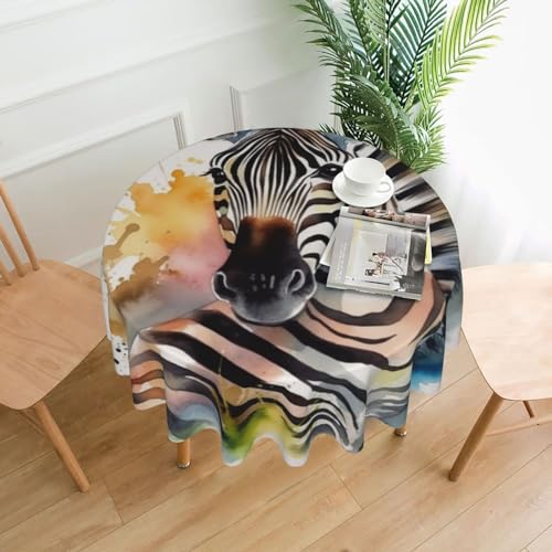 CSGJMYGS Tischdecke mit niedlichem Zebra-Aquarell-Druck, auslaufsicher, Wasser-Tischdecke, dekorativer Stoff, Tischdecke für Zuhause, Küche, Innen- und Außenbereich, Esstisch, 152,4 cm von CSGJMYGS