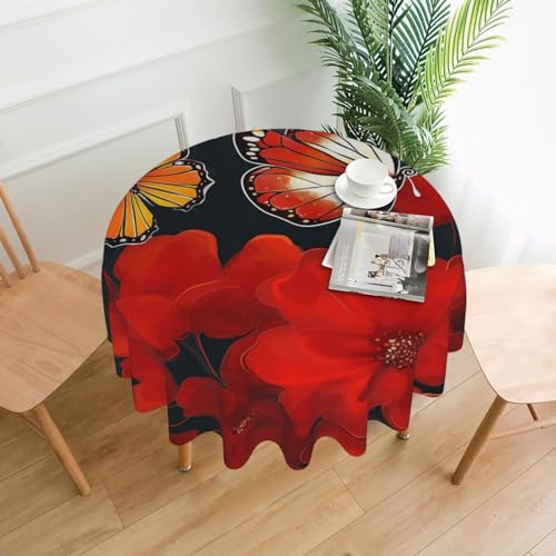 CSGJMYGS Tischdecke mit roten Blumen und Schmetterlingen, auslaufsicher, wasserfest, dekorative Stoff-Tischdecke für Zuhause, Küche, Innen- und Außenbereich, Esstisch, 152,4 cm CSGJMYGS Tischdecke mit roten Blumen und Schmetterlingen, auslaufsicher, wasserfest, dekorative Stoff-Tischdecke für Zuhause, Küche, Innen- und Außenbereich, Esstisch, 152,4 cm von CSGJMYGS