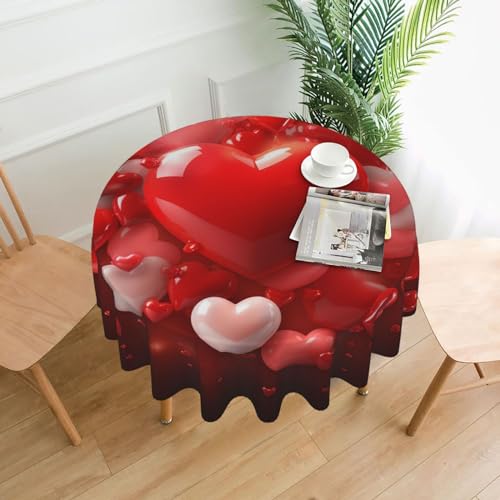 CSGJMYGS Tischdecke mit roten Herzen, auslaufsicher, wasserfest, dekorativer Stoff, Tischdecke für Zuhause, Küche, Innen- und Außenbereich, Esstisch, 152,4 cm von CSGJMYGS