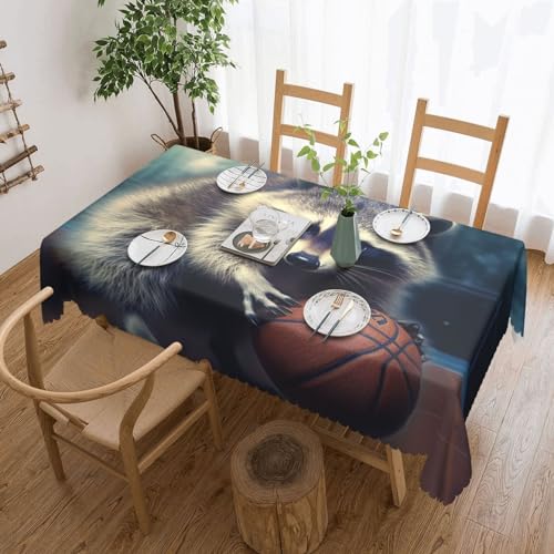 Csgjmygs Lustige Tischdecke mit Waschbär-Basketball-Druck, auslaufsicher, Wasser-Tischdecke, dekorative Stoff-Tischdecke für Zuhause, Küche, Innen- und Außenbereich, Esstisch, 137 x 183 cm Csgjmygs Lustige Tischdecke mit Waschbär-Basketball-Druck, auslaufsicher, Wasser-Tischdecke, dekorative Stoff-Tischdecke für Zuhause, Küche, Innen- und Außenbereich, Esstisch, 137 x 183 cm von CSGJMYGS