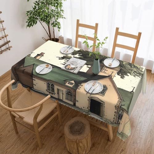 Csgjmygs Tischdecke mit Hausbaum-Druck, auslaufsicher, wasserfest, dekorative Stoff-Tischdecke für Zuhause, Küche, Innen- und Außenbereich, Esstisch, 137 x 183 cm Csgjmygs Tischdecke mit Hausbaum-Druck, auslaufsicher, wasserfest, dekorative Stoff-Tischdecke für Zuhause, Küche, Innen- und Außenbereich, Esstisch, 137 x 183 cm von CSGJMYGS
