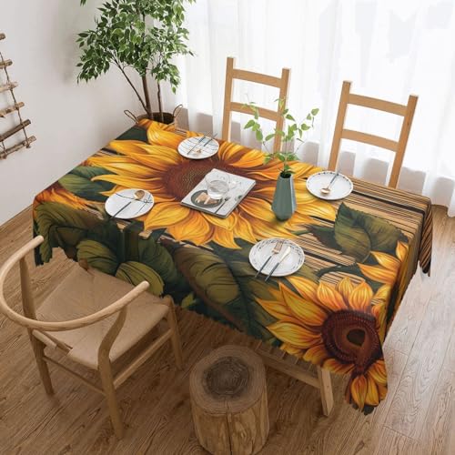 Csgjmygs Tischdecke mit Holztafel, Sonnenblumendruck, auslaufsicher, wasserfest, dekorative Stoff-Tischdecke für Zuhause, Küche, Innen- und Außenbereich, Esstisch, 137 x 183 cm Csgjmygs Tischdecke mit Holztafel, Sonnenblumendruck, auslaufsicher, wasserfest, dekorative Stoff-Tischdecke für Zuhause, Küche, Innen- und Außenbereich, Esstisch, 137 x 183 cm von CSGJMYGS