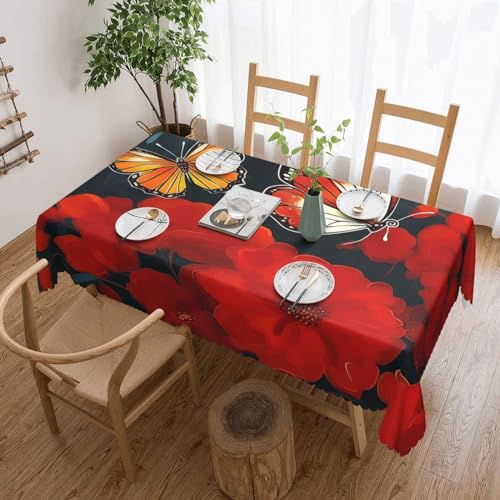 Csgjmygs Tischdecke mit roten Blumen und Schmetterlingen, auslaufsicher, wasserfest, dekorative Stoff-Tischdecke für Zuhause, Küche, Innen- und Außenbereich, Esstisch, 137 x 183 cm Csgjmygs Tischdecke mit roten Blumen und Schmetterlingen, auslaufsicher, wasserfest, dekorative Stoff-Tischdecke für Zuhause, Küche, Innen- und Außenbereich, Esstisch, 137 x 183 cm von CSGJMYGS