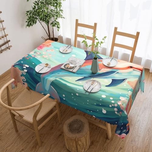 Csgjmygs Tischdecke mit schönem Delfin-Druck, auslaufsicher, wasserfest, dekorative Stoff-Tischdecke für Zuhause, Küche, Innen- und Außenbereich, Esstisch, 137 x 183 cm Csgjmygs Tischdecke mit schönem Delfin-Druck, auslaufsicher, wasserfest, dekorative Stoff-Tischdecke für Zuhause, Küche, Innen- und Außenbereich, Esstisch, 137 x 183 cm von CSGJMYGS
