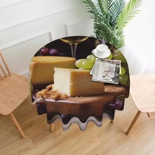 Tischdecke mit Weinkäse-, Kuchen- und Trauben-Druck, auslaufsicher, wasserfest, dekorative Stoff-Tischdecke für Zuhause, Küche, Innen- und Außenbereich, Esstisch, 152,4 cm Tischdecke mit Weinkäse-, Kuchen- und Trauben-Druck, auslaufsicher, wasserfest, dekorative Stoff-Tischdecke für Zuhause, Küche, Innen- und Außenbereich, Esstisch, 152,4 cm von CSGJMYGS