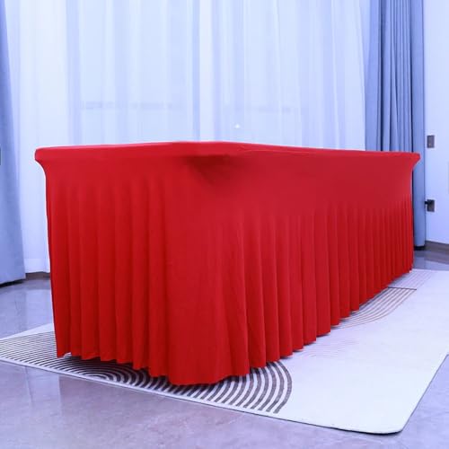 1 x rechteckige Tischdecke aus Polyester, weiß/schwarz, Tischrock, Party-, Hochzeits- und Eventdekoration, rot, 183 x 76 x 76 cm von CSHWXY