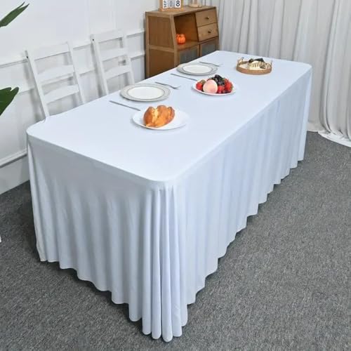 1 x rechteckige Tischdecke aus Polyester, weiß/schwarz, Tischrock, Party-, Hochzeits- und Eventdekoration, weiß, 2,4 m, 244 x 76 x 76 cm von CSHWXY
