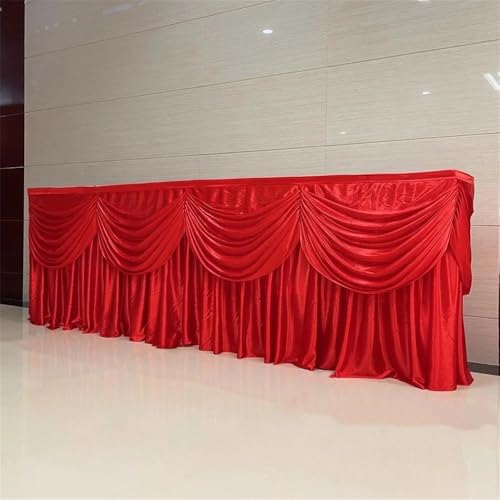 10/20FT Optional Lange Eisseide Tischrock Tischdecke Rock Abdeckung Für Hochzeit Geburtstag Buffettisch Dekoration, Rot, H75 * W300CM (10FT) von CSHWXY