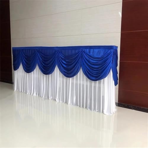 10/20FT Optional Lange Eisseide Tischrock Tischdecke Rock Abdeckung Für Hochzeit Geburtstag Buffettisch Dekoration, Weiß und Blau, H75 x B600CM (20ft) von CSHWXY