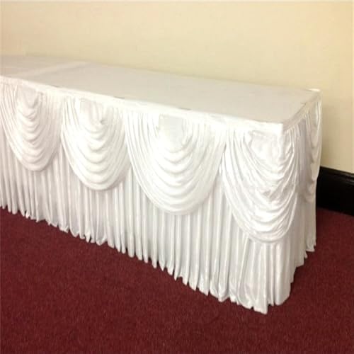 10 Fuß silberner Eisseiden-Tischrock inklusive Top-Swag-Vorhang, Bankett, Hochzeit, Tischdecke, Sockel für Veranstaltungen, Party-Dekoration, Weiß, 17 Fuß, 5,1 m lang 10 Fuß silberner Eisseiden-Tischrock inklusive Top-Swag-Vorhang, Bankett, Hochzeit, Tischdecke, Sockel für Veranstaltungen, Party-Dekoration, Weiß, 17 Fuß, 5,1 m lang von CSHWXY