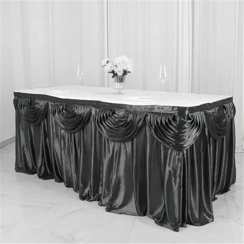 10 Fuß silberner Eisseiden-Tischrock inklusive Top-Swag-Vorhang, Bankett, Hochzeit, Tischdecke, Sockel für Veranstaltungen und Partys, Dekoration, Schwarz, 21 Fuß, 6,3 m lang 10 Fuß silberner Eisseiden-Tischrock inklusive Top-Swag-Vorhang, Bankett, Hochzeit, Tischdecke, Sockel für Veranstaltungen und Partys, Dekoration, Schwarz, 21 Fuß, 6,3 m lang von CSHWXY