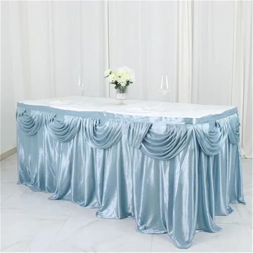 10 Fuß silberner Eisseiden-Tischrock inklusive Top-Swag-Vorhang, Bankett, Hochzeit, Tischdecke, Sockel für Veranstaltungen und Partys, Himmelblau, 17 Fuß, 5,1 m lang 10 Fuß silberner Eisseiden-Tischrock inklusive Top-Swag-Vorhang, Bankett, Hochzeit, Tischdecke, Sockel für Veranstaltungen und Partys, Himmelblau, 17 Fuß, 5,1 m lang von CSHWXY
