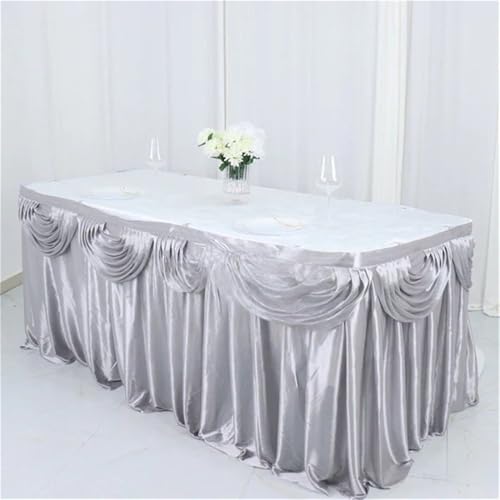 10 Fuß silberner Tischrock aus Eisseide, inklusive Top-Swag-Vorhang, Bankett, Hochzeit, Tischdecke, Sockel, Event-Party-Dekoration, Silber, 10 Fuß, 3 m lang 10 Fuß silberner Tischrock aus Eisseide, inklusive Top-Swag-Vorhang, Bankett, Hochzeit, Tischdecke, Sockel, Event-Party-Dekoration, Silber, 10 Fuß, 3 m lang von CSHWXY