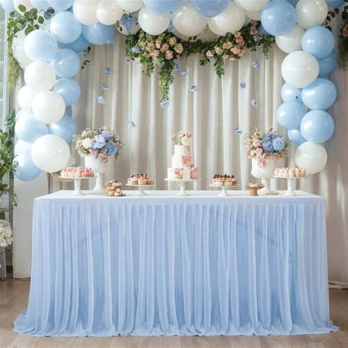 4/6/9/14 Fuß optional rechteckiger Tischrock aus Terylen, Tischdecke, einfarbig, gestreift, für Hochzeit, Party, Esszimmer, Feiertagsparty, Hellblau, 4 Fuß (1,22 m x 77 cm) von CSHWXY