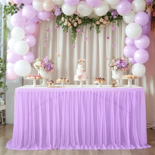4/6/9/14 Fuß optional rechteckiger Tischrock aus Terylen, Tischdecke, einfarbig, gestreift, für Hochzeit, Party, Esszimmer, Feiertagsparty, Hellviolett, 14 Fuß (4,27 m x 77 cm) von CSHWXY
