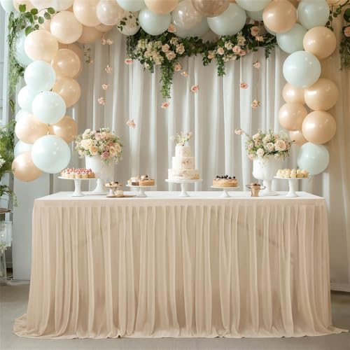 4/6/9/14 Fuß optional rechteckiger Tischrock aus Terylen, Tischdecke, einfarbig, gestreift, für Hochzeit, Party, Esszimmer, Feiertagsparty, dunkler Champagner, 9 Fuß (2,75 m x 77 cm) von CSHWXY