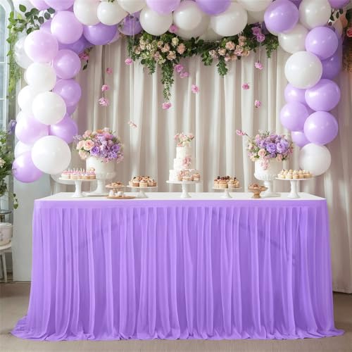 4/6/9/14 Fuß optional rechteckiger Tischrock aus Terylen, Tischdecke mit einfarbigen Streifen, für Hochzeiten, Partys, Esszimmer, Feiertage, Partys, Lila, 14 Fuß (4,27 m x 77 cm) von CSHWXY